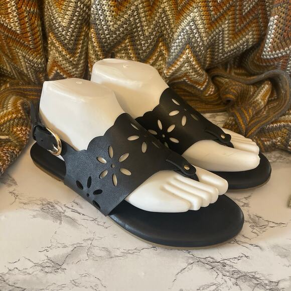 Black LC Lauren Conrad Jarrah Women's Floral Thong Sling Back Size 9 M. - Picture 2 of 8